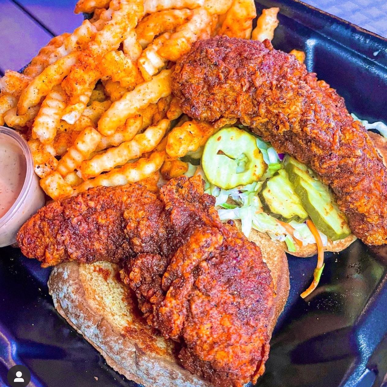 Chikin Drip Tenders with Slaw, Pickles, Secret Sauce, and Fries.